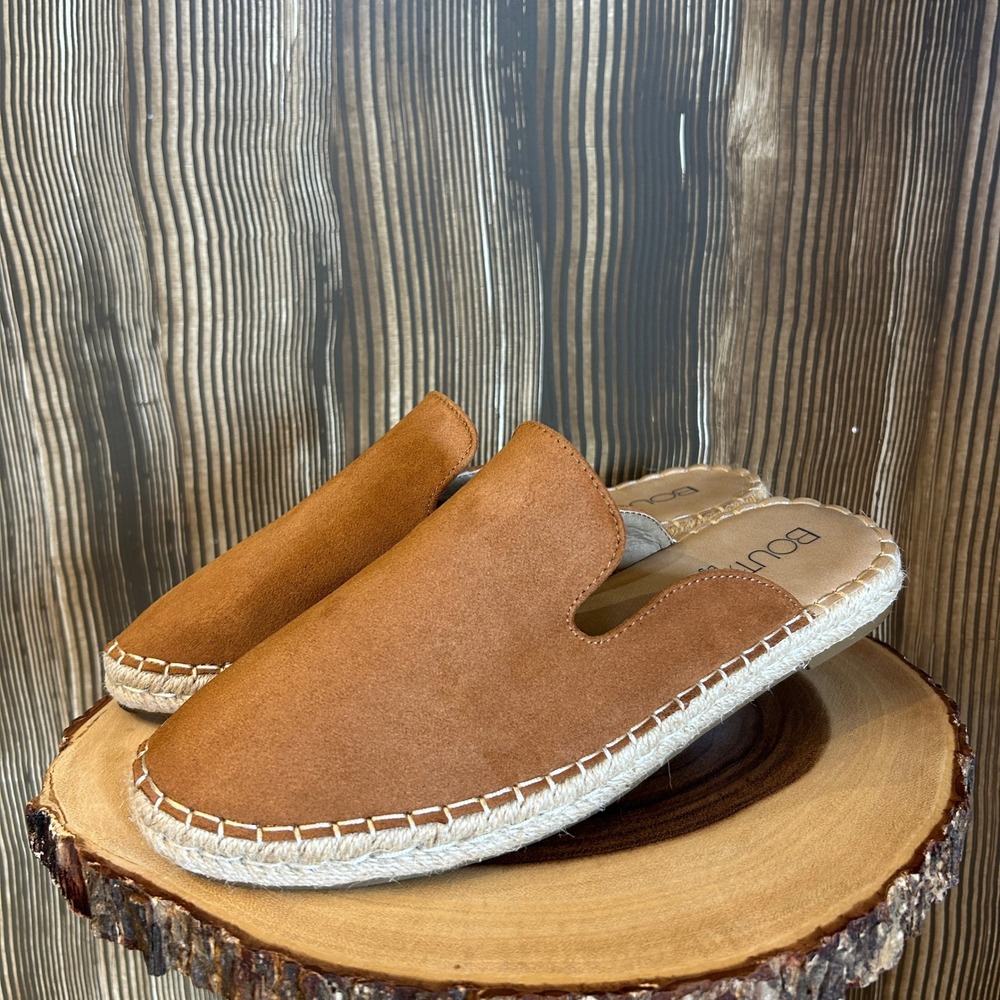 Boutique by Corkys Taffy Mules Sz 9 Tan Faux Suede Espadrille Loafers Beach Boho